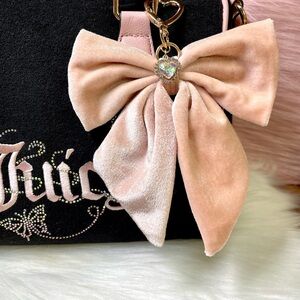 New Coquette Beige/Pink Velour Bow with Added Charm for Bag/Purse